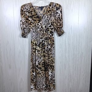 Banana Republic animal print size 0 Midi Dress cuff sleeves v neck